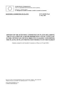 EUROPEAN COMMISSION HEALTH & CONSUMER PROTECTION DIRECTORATE-GENERAL Directorate C - Scientific Opinions &0DQDJHPHQWRIVFLHQWLILFFRPPLWWHHVVFLHQWLILFFRRSHUDWLRQDQGQHWZRUNV  6&,(17,),&&200,77((213/$176