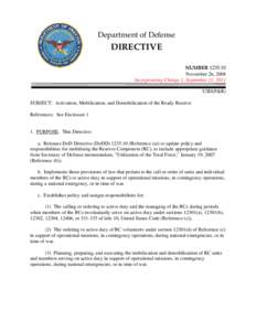 DoD Directive, November 26, 2008; Incorporating Change 1, September 21, 2011