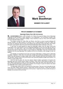 Hansard, 7 MarchSpeech By Mark Boothman MEMBER FOR ALBERT