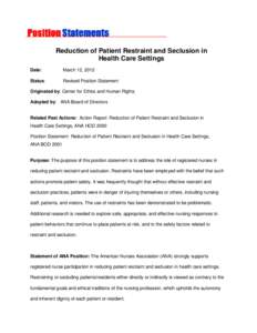 Reduction of Patient Restraint and Seclusion in Health Care Settings