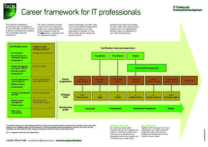 Career framework for IT professionals The Institute’s professional certifications span the breadth of IT with certificates at different levels enabling IT professionals to develop their knowledge, skills and
