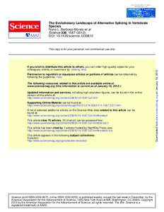 The Evolutionary Landscape of Alternative Splicing in Vertebrate Species Nuno L. Barbosa-Morais et al. Science 338, ); DOI: science