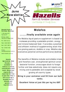 June Newsletter Local Knowledge & Friendly Service Hazells Farm & Fertilizer Services 1 Wirraway St