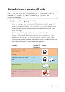 Strategy flashcards for engaging with books Use of this free resource is only restricted in the following way: it should not be used, in part or in its entirety, for anyone’s commercial gain. Strategy flashcards for en
