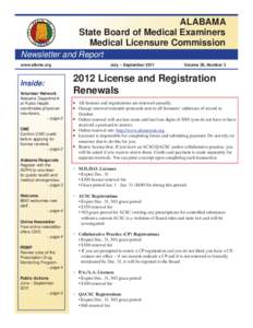 Alabama BME Newsletter and Report ALABAMA State Board of Medical Examiners Medical Licensure Commission