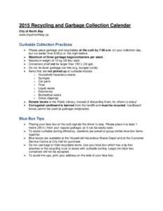 2015 Recycling and Garbage Collection Calendar