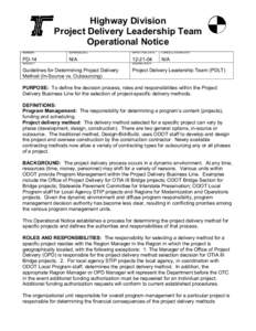 Highway Division Project Delivery Leadership Team Operational Notice NUMBER  SUPERSEDES