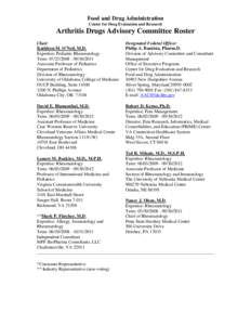 Arthritis Drugs Advisory Committee Roster