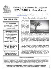 Friends of the Museum of the Everglades  NOVEMBER Newsletter Volume IX Issue 10  FME, P O Box 677, Everglades City, FL, 34139