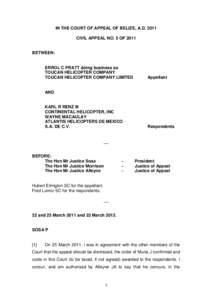 IN THE COURT OF APPEAL OF BELIZE, A.DCIVIL APPEAL NO. 5 OF 2011 BETWEEN:  ERROL C PRATT doing business as