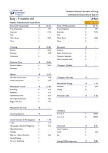 Minimum Essential Standard of Living Individualised Expenditure Baskets Baby - 9 months old  Urban