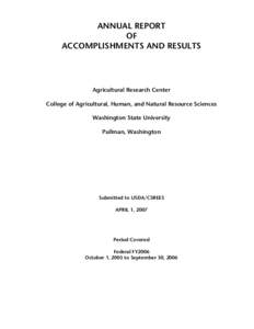 ANNUAL REPORT OF ACCOMPLISHMENTS AND RESULTS Agricultural Research Center College of Agricultural, Human, and Natural Resource Sciences