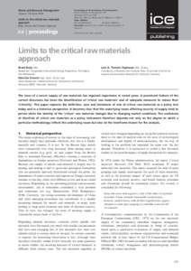Waste and Resource Management Volume 165 Issue WR4 Limits to the critical raw materials approach Buijs, Sievers and Tercero Espinoza Offprint