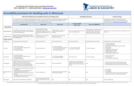 Construction Codes and Licensing Division[removed] ● [removed] ● www.dli.mn.gov  Accessibility provisions for dwelling units in Minnesota