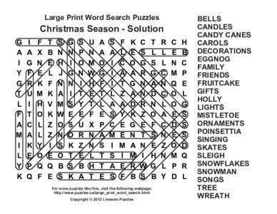 Large Print Word Search Puzzles  Christmas Season - Solution G A I