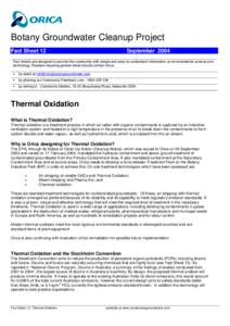 Botany Groundwater Cleanup Project Fact Sheet 12 September[removed]Fact sheets are designed to provide the community with simple and easy-to-understand information on environmental science and