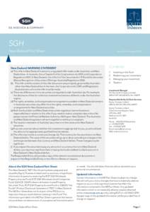 SGH  New Zealand Fact Sheet Issue Date 8 AugustContents