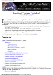 Transitional Vertebrate Fossils FAQ  Transitional Vertebrate Fossils FAQ Copyright © by Kathleen Hunt [Last Update: March 17, 1997]