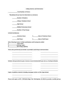 Ending Statistics and Information _______________Total Number of Visitors *Breakdown (if you have the information or estimates) ________Number of Students ________College / Graduate School ________High School
