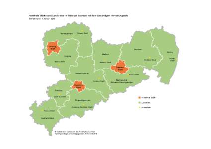 Kreisfreie Städte und Landkreise im Freistaat Sachsen mit dem zuständigen Verwaltungssitz Gebietsstand: 1. Januar 2015 Nordsachsen  Torgau, Stadt