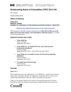 Broadcasting Notice of Consultation CRTC 2012-xx