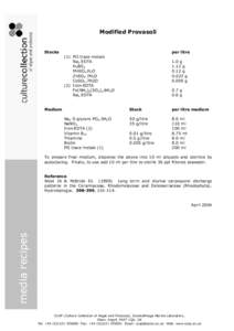 Modified Provasoli   Stocks  per litre  (1)  PII trace metals 