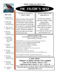 FREMONT JUNIOR HIGH MONTHLY NEWS  THE FALCON’S NEST MAY[removed]Band Concert Auditorium 7 pm