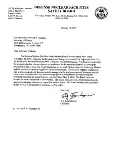 January 18, 2007 Letter from Chairman Eggenberger to DOE Secretary re: Recommendation[removed], Nuclear material packaging.