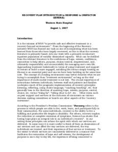 RECOVERY PLAN INTRODUCTION in RESPONSE to INSPECTOR GENERAL: Western State Hospital August 1, 2007  Introduction: