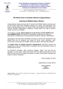 WUCWO  Union Mondiale des Organisations Féminines Catholiques World Union of Catholic Women’s Organisations Unión Mundial de las Organizaciones Femeninas Católicas Weltunion der Katholischen Frauenverbände