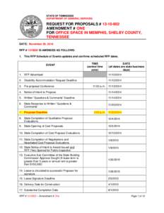 STATE OF TENNESSEE DEPARTMENT OF GENERAL SERVICES REQUEST FOR PROPOSALS # [removed]AMENDMENT # ONE FOR OFFICE SPACE IN MEMPHIS, SHELBY COUNTY,