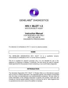 GENELABS® DIAGNOSTICS  HIV-1 BLOT 1.3 WESTERN BLOT ASSAY  Instruction Manual