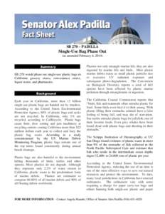 SB 270 – PADILLA  Single-Use Bag Phase Out (as amended February 6, 2014) Summary