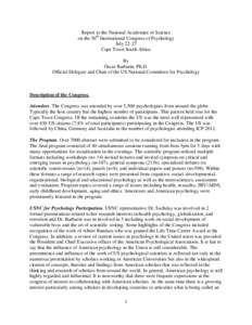 Report to the National Academies of Science on the 30th International Congress of Psychology July[removed]Cape Town South Africa By Oscar Barbarin, Ph.D.