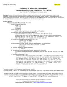 College of Lake County  April 2010 University of Wisconsin - Whitewater Transfer Planning Guide – GENERAL EDUCATION