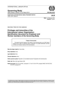 Privileges and immunities of the International Labour Organization: Identification document for Employer and Worker members of the Governing Body