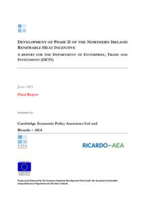 DEVELOPMENT OF PHASE II OF THE NORTHERN IRELAND RENEWABLE HEAT INCENTIVE A REPORT FOR THE DEPARTMENT OF ENTERPRISE, TRADE AND INVESTMENT (DETI)  June 2013