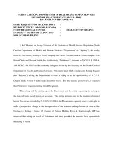 NC DHSR: Declaratory Ruling for Excel Imaging, LLC