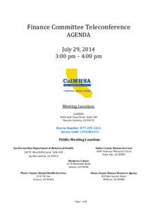 Finance Committee Teleconference AGENDA July 29, 2014 3:00 pm – 4:00 pm