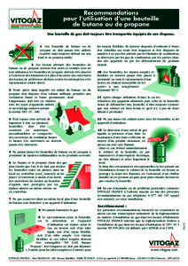 Recommandations pour l’utilisation d’une bouteille de butane ou de propane Une bouteille de gaz doit toujours être transportée équipée de son chapeau.  1- Une bouteille de butane ou de