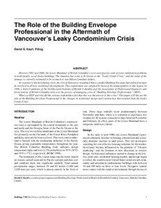 The Role of the Building Envelope Professional in the Aftermath of Vancouver’s Leaky Condominium Crisis