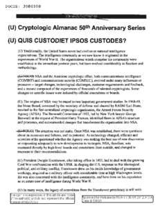 DOCID:  [removed]U) Cryptologic Almanac 50th Anniversary Series (U) QUIS CUSTODIET IPSOS CUSTODES?