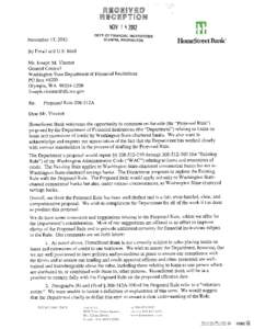Homestreet Bank Comments Regarding 2012 Division of Banks Rulemaking Proposal