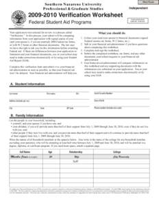 Print Form  Southern Nazarene University Professional & Graduate Studies[removed]Verification Worksheet