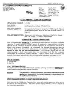 California Coastal Commission Staff Report and Recommendation Regarding Permit Application No[removed]LA County, Marina Del Rey)