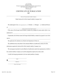 New York State Department of State Division of Corporations, State Records and Uniform Commercial Code One Commerce Plaza, 99 Washington Avenue Albany, NY[removed]www.dos.ny.gov