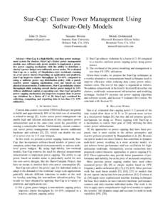 Star-Cap: Cluster Power Management Using Software-Only Models John D. Davis Suzanne Rivoire