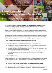 European Parliament Call for the re-establishment of the European Parliament Intergroup on Ageing and Solidarity between Generations
