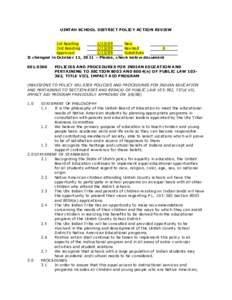 UINTAH SCHOOL DISTRIC T POLICY AC TION REVIEW  1st Reading 2nd Reading Approved It changed in Octobe r 11, 2011