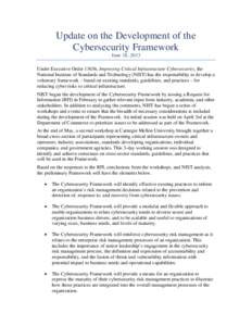 NIST Cybersecurity Framework Update - June 18, 2013
